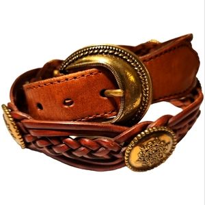 BELT S BROWN BRAIDED CONCHO HIGH QUALITY LEATHER BELT